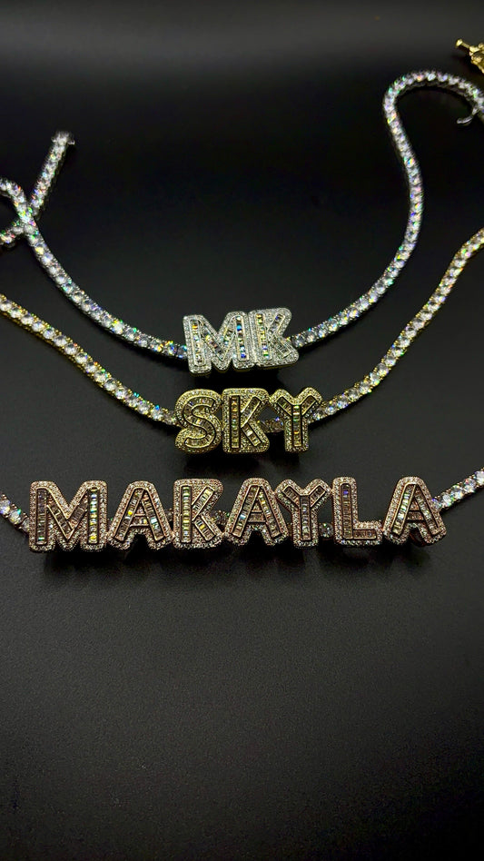 LUXE LETTER TENNIS NECKLACE